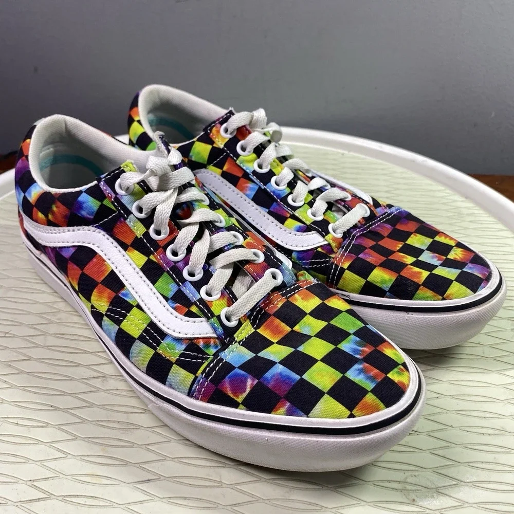 Vans Colorful Tie-Dye Checkered Rainbow Shoe Skateboard Sneakers Wom. 10-Men 8.5